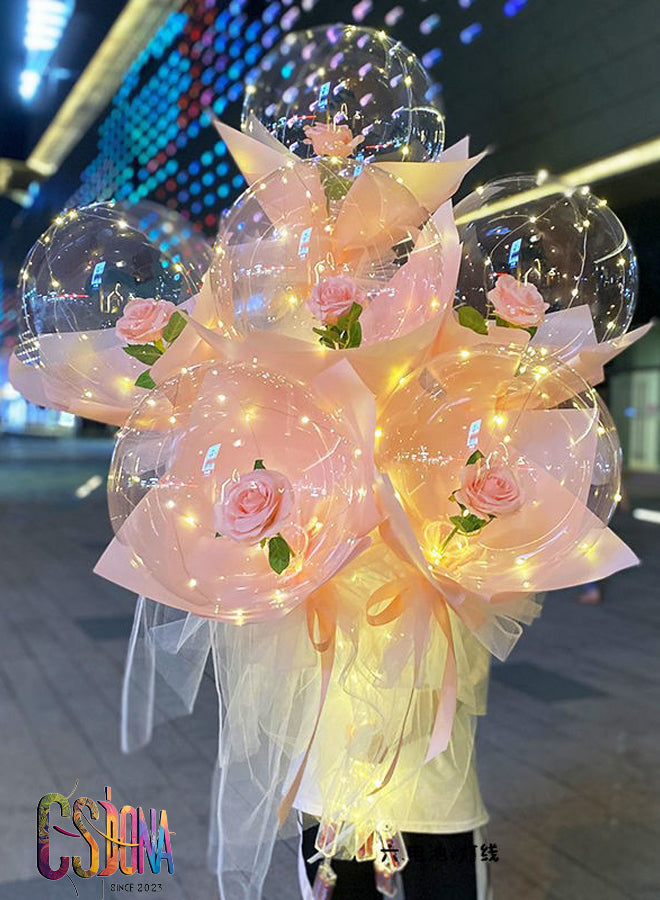 LED Light Bobo Balloon with Artificial  Rose